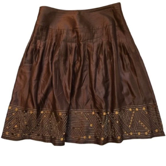 Y2K Alfani Brown Gold Embellished Bubble Skirt Size 2P - Picture 2 of 9